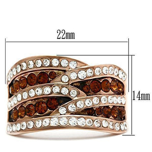 GL217 - IP Rose Gold(Ion Plating) Brass Ring with Top Grade Crystal  in Smoked Quartz