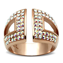 Load image into Gallery viewer, GL222 - IP Rose Gold(Ion Plating) Brass Ring with Top Grade Crystal  in Aurora Borealis (Rainbow Effect)