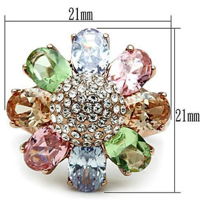 GL224 - IP Rose Gold(Ion Plating) Brass Ring with AAA Grade CZ  in Multi Color