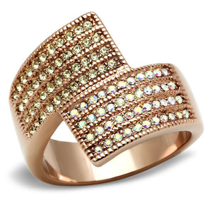 GL229 - IP Rose Gold(Ion Plating) Brass Ring with Top Grade Crystal  in Multi Color