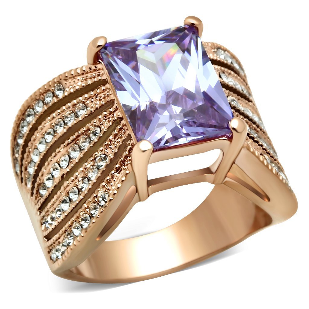 GL236 - IP Rose Gold(Ion Plating) Brass Ring with AAA Grade CZ  in Light Amethyst