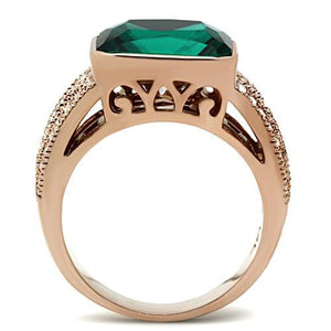 GL240 - IP Rose Gold(Ion Plating) Brass Ring with Synthetic Synthetic Glass in Blue Zircon