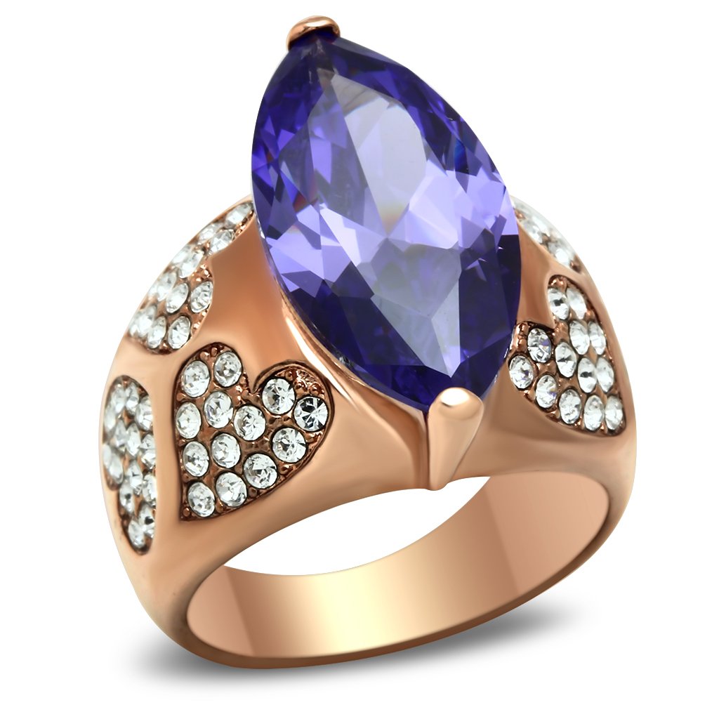 GL241 - IP Rose Gold(Ion Plating) Brass Ring with AAA Grade CZ  in Tanzanite