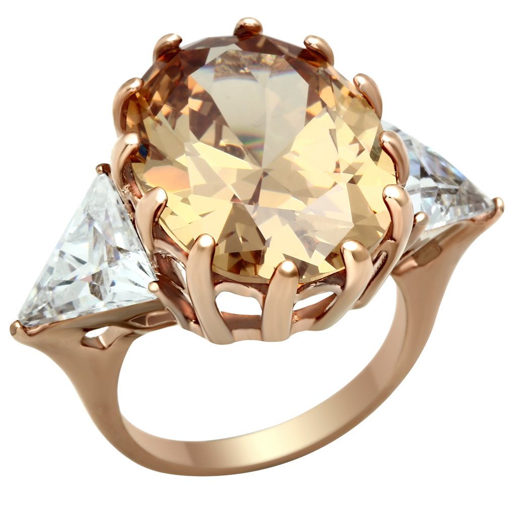 GL243 - IP Rose Gold(Ion Plating) Brass Ring with AAA Grade CZ  in Champagne