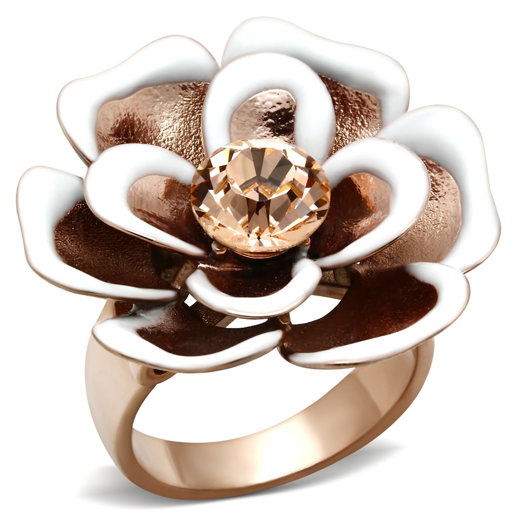 GL247 - IP Rose Gold(Ion Plating) Brass Ring with Top Grade Crystal  in Light Peach