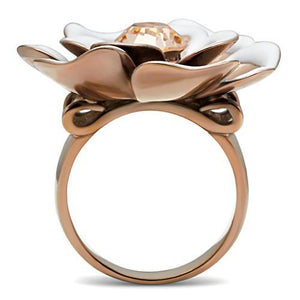 GL247 - IP Rose Gold(Ion Plating) Brass Ring with Top Grade Crystal  in Light Peach