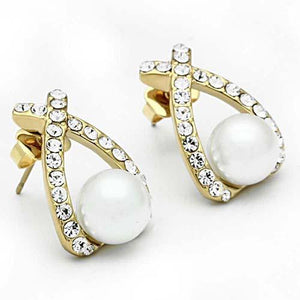 GL251 - IP Gold(Ion Plating) Brass Earrings with Synthetic Pearl in White