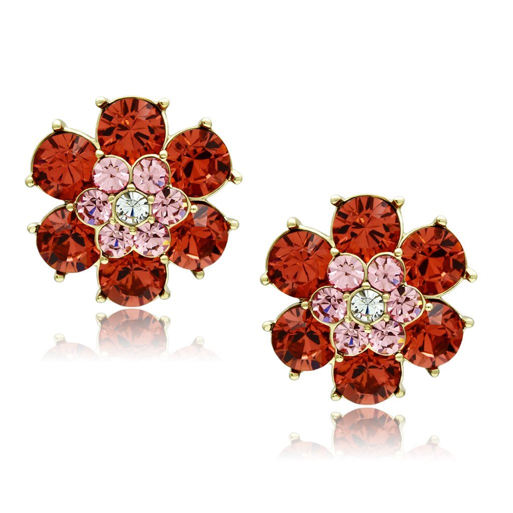 GL252 - IP Gold(Ion Plating) Brass Earrings with Top Grade Crystal  in Multi Color
