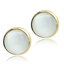 Load image into Gallery viewer, GL253 - IP Gold(Ion Plating) Brass Earrings with Synthetic Cat Eye in White