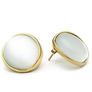 GL253 - IP Gold(Ion Plating) Brass Earrings with Synthetic Cat Eye in White