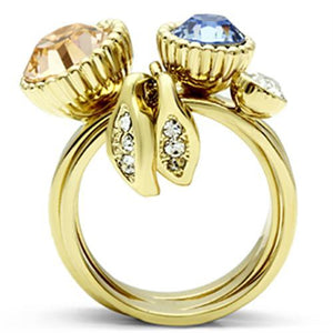 GL276 - IP Gold(Ion Plating) Brass Ring with Top Grade Crystal  in Multi Color