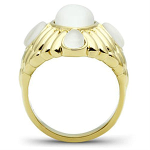 GL294 - IP Gold(Ion Plating) Brass Ring with Synthetic Cat Eye in White