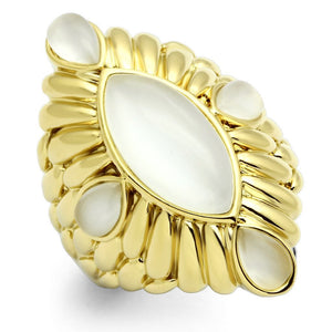 GL294 - IP Gold(Ion Plating) Brass Ring with Synthetic Cat Eye in White