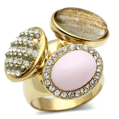 GL301 - IP Gold(Ion Plating) Brass Ring with Top Grade Crystal  in Multi Color