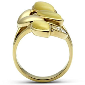 GL302 - IP Gold(Ion Plating) Brass Ring with Synthetic Cat Eye in Citrine Yellow