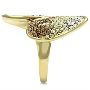 GL304 - IP Gold(Ion Plating) Brass Ring with Top Grade Crystal  in Multi Color