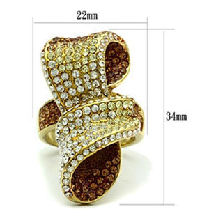 GL307 - IP Gold(Ion Plating) Brass Ring with Top Grade Crystal  in Multi Color