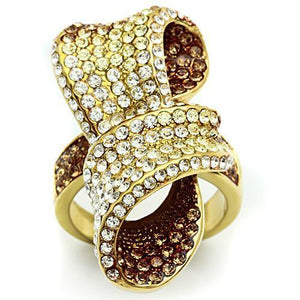 GL307 - IP Gold(Ion Plating) Brass Ring with Top Grade Crystal  in Multi Color