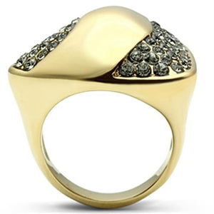 GL311 - IP Gold(Ion Plating) Brass Ring with Top Grade Crystal  in Black Diamond