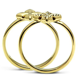 GL319 - IP Gold(Ion Plating) Brass Ring with Top Grade Crystal  in Clear