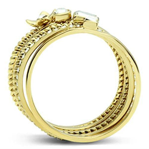 GL322 - IP Gold(Ion Plating) Brass Ring with Top Grade Crystal  in Clear