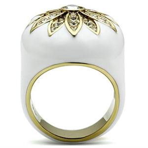 GL326 - IP Gold(Ion Plating) Brass Ring with Top Grade Crystal  in Clear