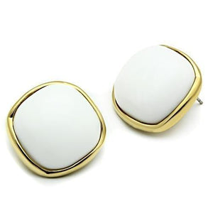 GL338 - IP Gold(Ion Plating) Brass Earrings with Synthetic Synthetic Glass in White