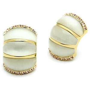 GL339 - IP Gold(Ion Plating) Brass Earrings with Synthetic Cat Eye in White
