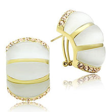 Load image into Gallery viewer, GL339 - IP Gold(Ion Plating) Brass Earrings with Synthetic Cat Eye in White