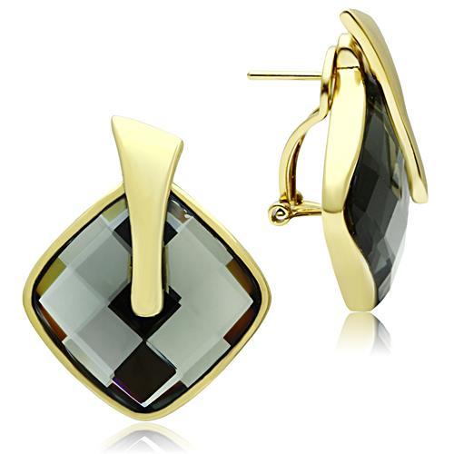 GL342 - IP Gold(Ion Plating) Brass Earrings with Synthetic Synthetic Glass in Black Diamond