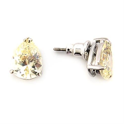LO052 - Rhodium Brass Earrings with AAA Grade CZ  in Citrine Yellow