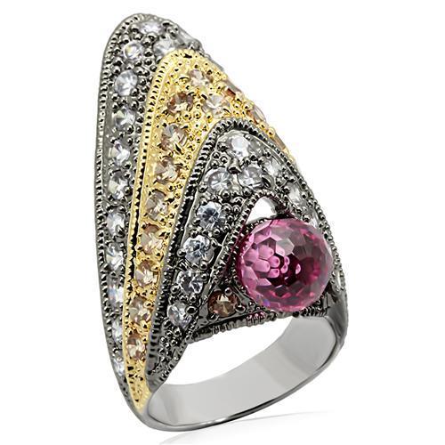 LO1001 - Rhodium+Gold+ Ruthenium Brass Ring with AAA Grade CZ  in Multi Color