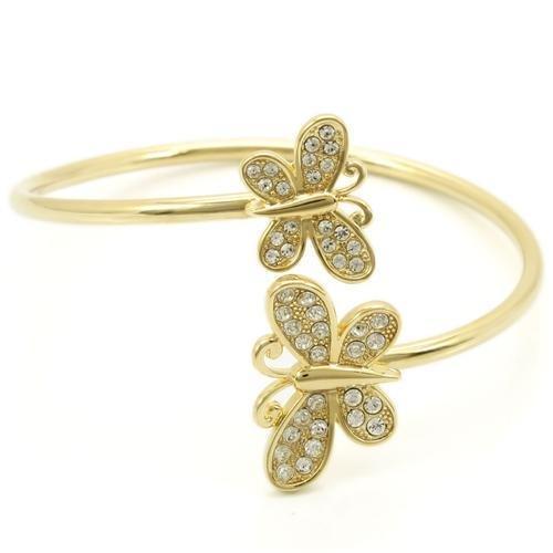 LO1177 - Gold Brass Bangle with Top Grade Crystal  in Clear