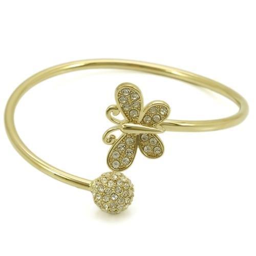 LO1179 - Gold Brass Bangle with Top Grade Crystal  in Clear