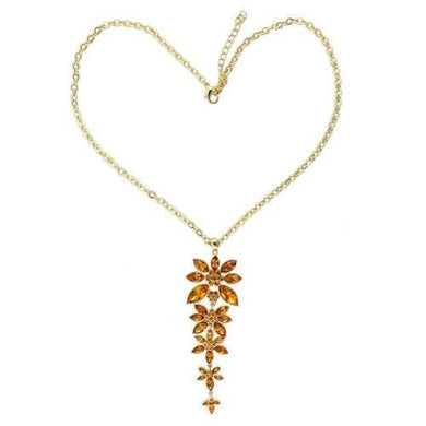 LO1181 - Gold Brass Chain Pendant with Top Grade Crystal  in Topaz