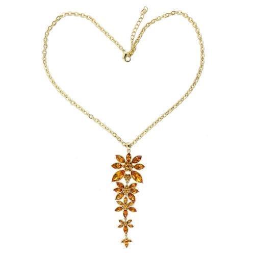 LO1181 - Gold Brass Chain Pendant with Top Grade Crystal  in Topaz