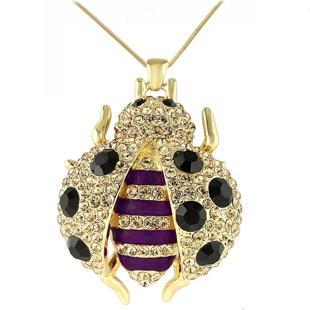 LO1196 - Gold Brass Pendant with Top Grade Crystal  in Jet