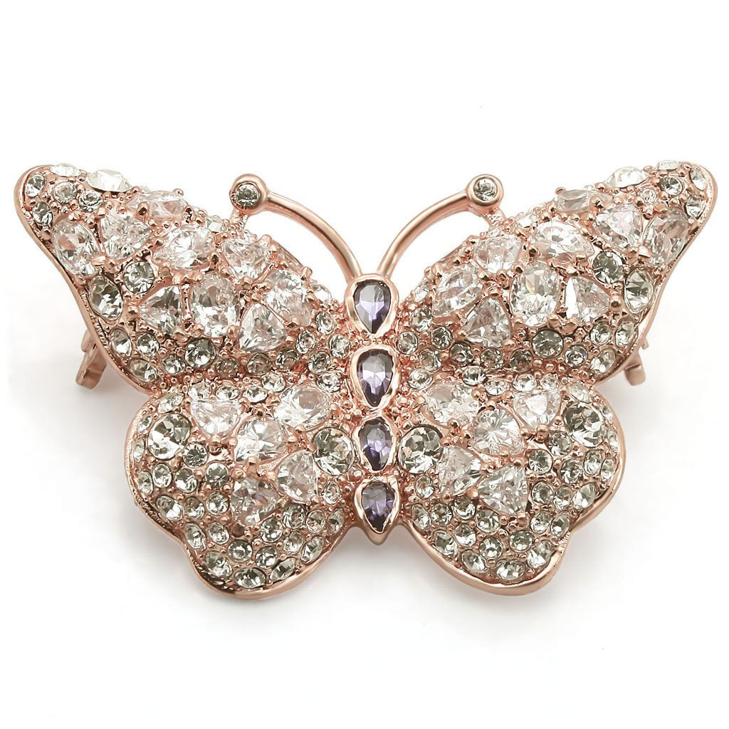 LO1227 - Rose Gold Brass Brooches with AAA Grade CZ  in Amethyst