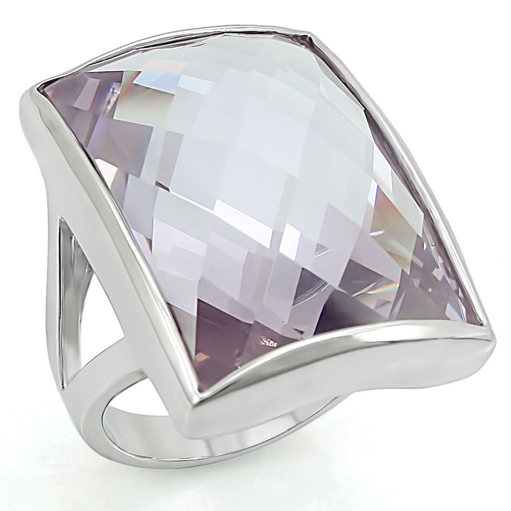 LO1252 - Rhodium Brass Ring with AAA Grade CZ  in Light Amethyst