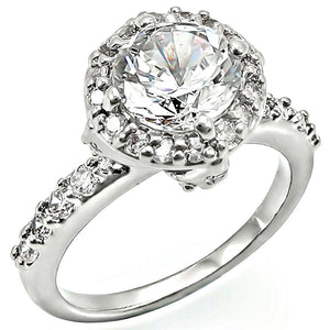 LO1254 - Rhodium Brass Ring with AAA Grade CZ  in Clear