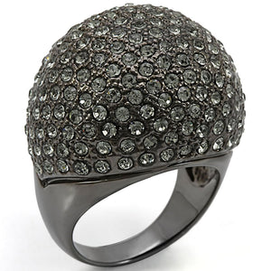 LO1264 - Ruthenium Brass Ring with Top Grade Crystal  in Black Diamond