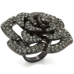 LO1266 - Ruthenium Brass Ring with Top Grade Crystal  in Black Diamond