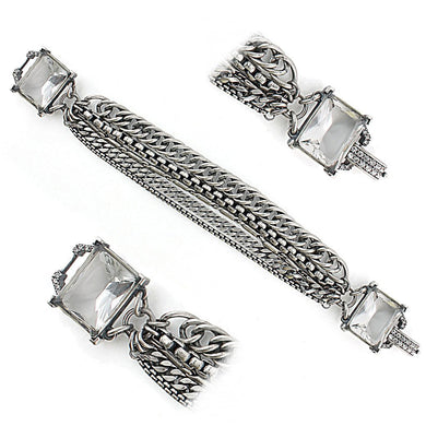 LO1276 - Antique Silver Brass Bracelet with Synthetic Synthetic Glass in Clear