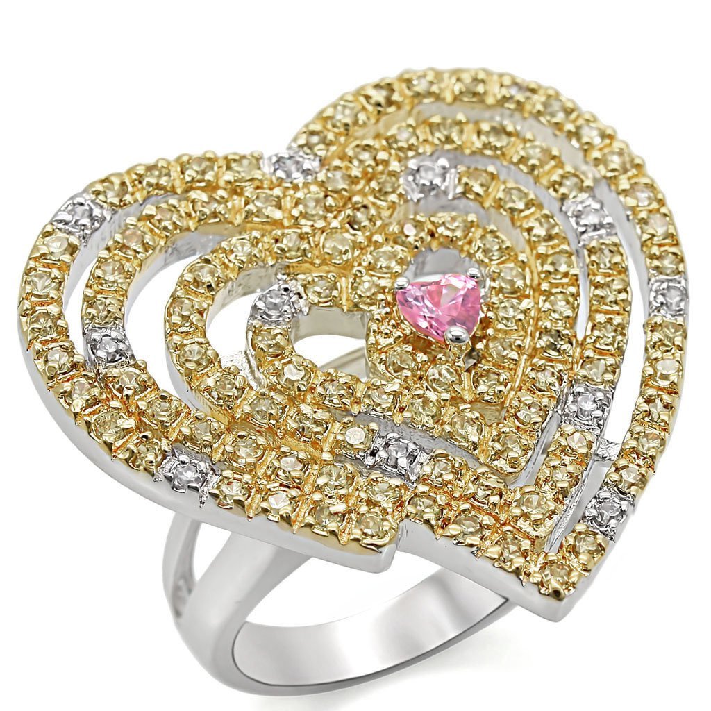 LO1337 - Reverse Two-Tone Brass Ring with AAA Grade CZ  in Rose