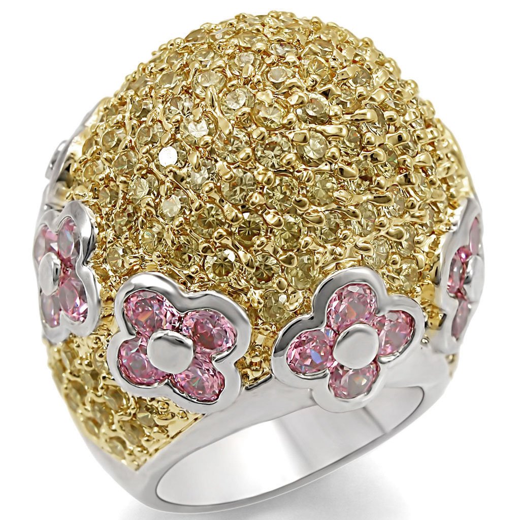 LO1338 - Reverse Two-Tone Brass Ring with AAA Grade CZ  in Rose