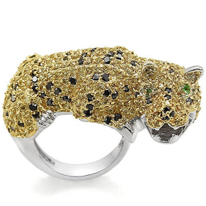 LO1347 - Reverse Two-Tone Brass Ring with AAA Grade CZ  in Topaz