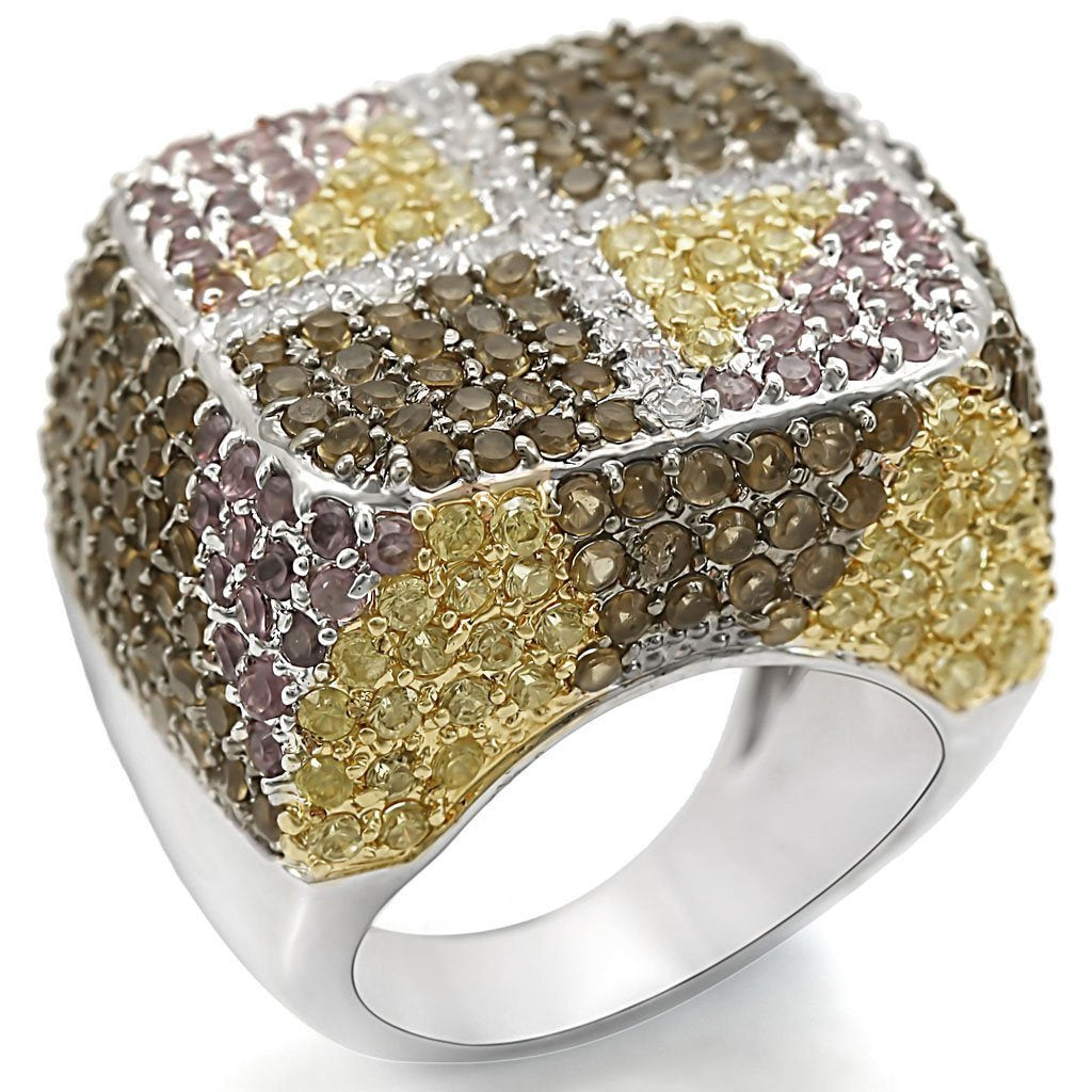 LO1350 - Rhodium+Gold+ Ruthenium Brass Ring with AAA Grade CZ  in Multi Color