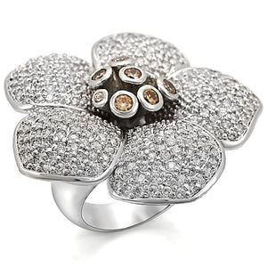 LO1352 - Rhodium Brass Ring with AAA Grade CZ  in Champagne