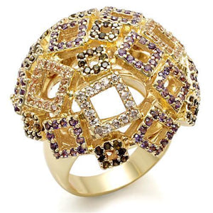 LO1485 - Imitation Gold Brass Ring with AAA Grade CZ  in Multi Color