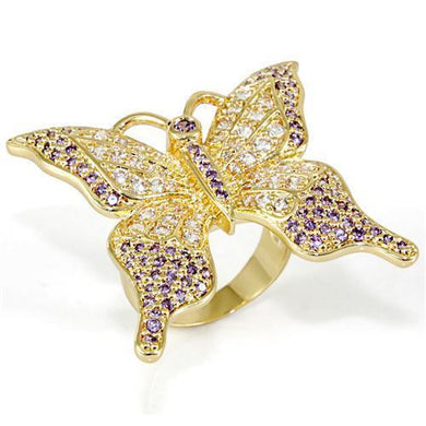 LO1497 - Imitation Gold Brass Ring with AAA Grade CZ  in Tanzanite